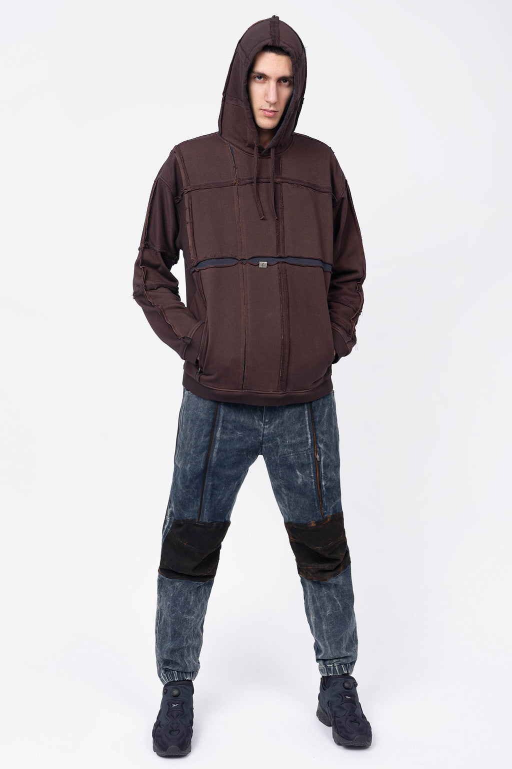 Luda - Grid Panel Hoodie Brown