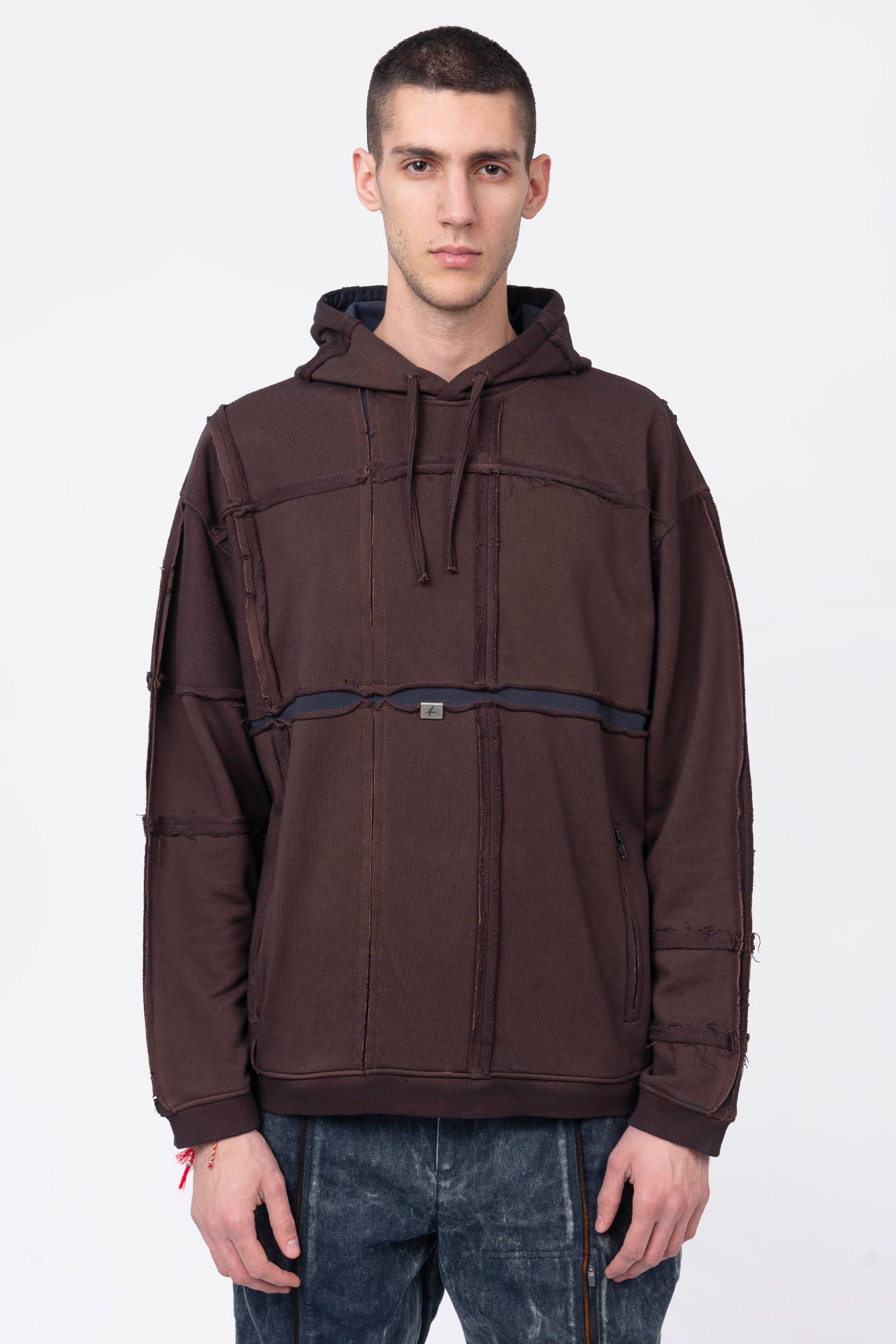 Luda - Grid Panel Hoodie Brown