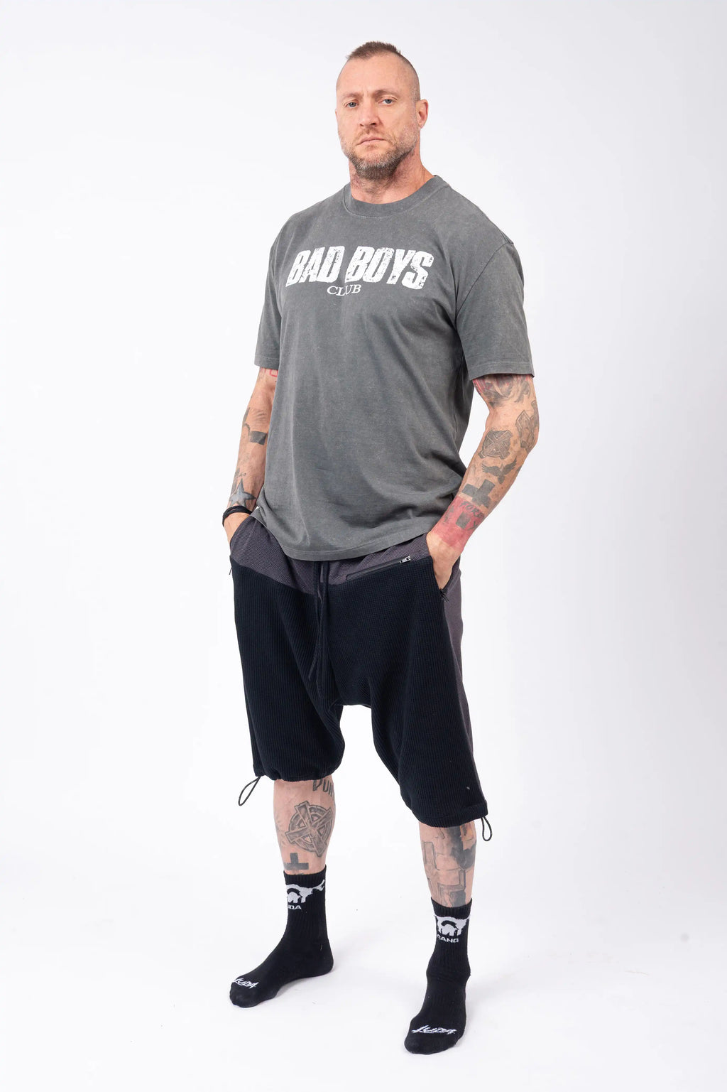 Luda - Elasticated Black & Grey Shorts