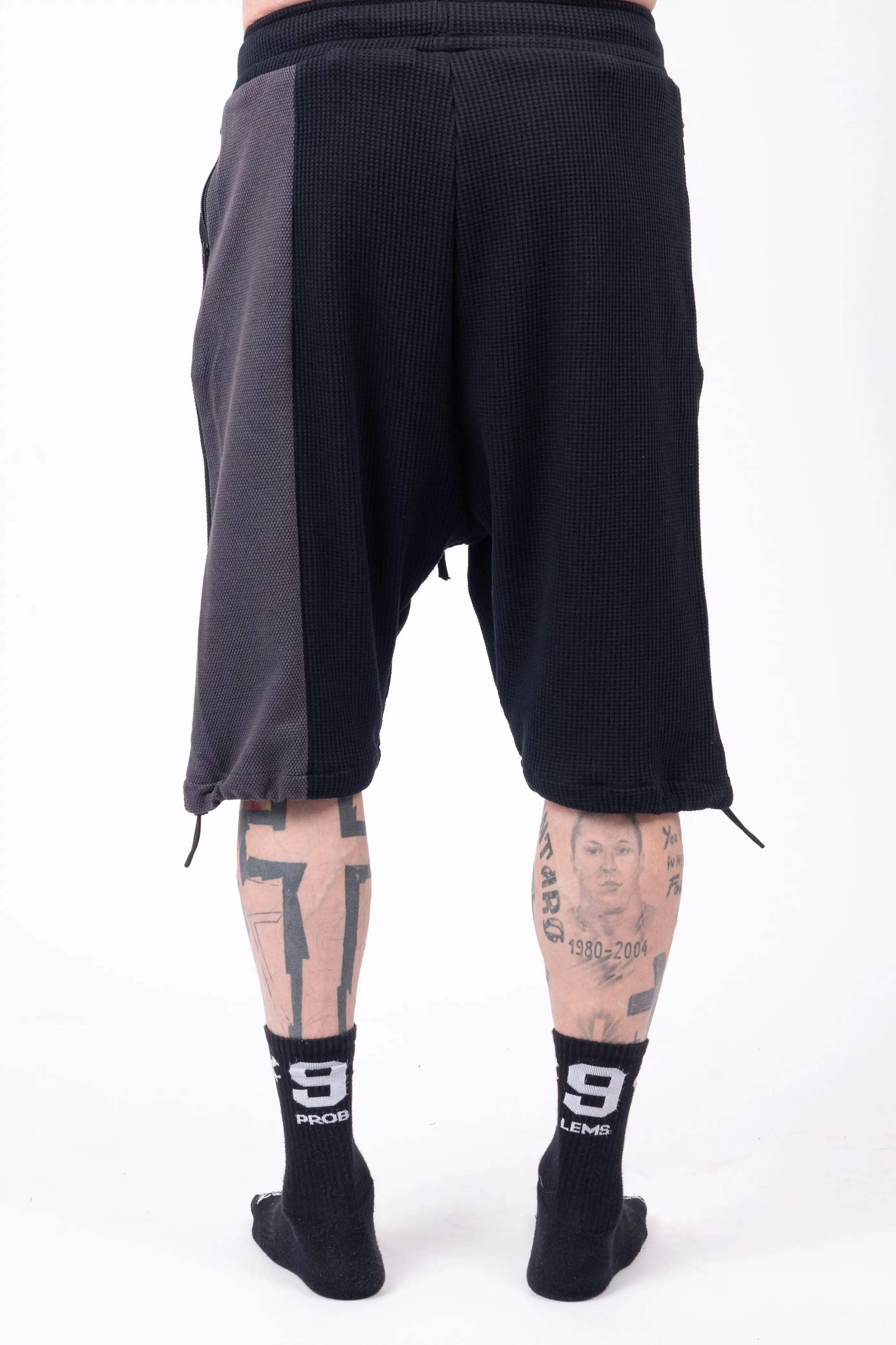 Luda - Elasticated Black & Grey Shorts