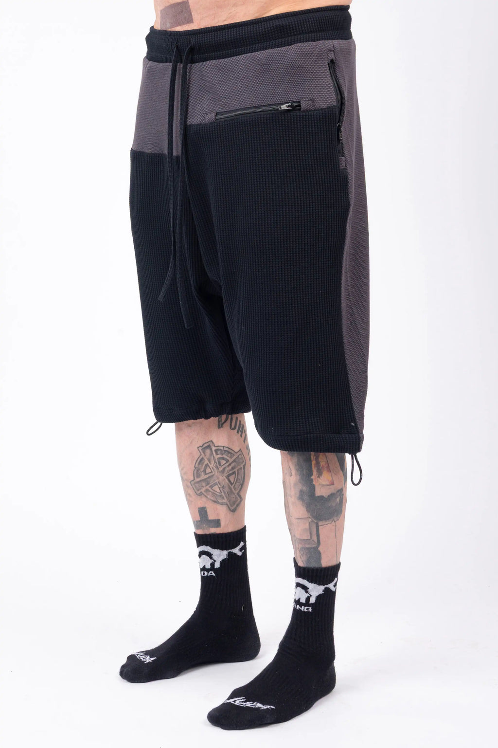 Luda - Elasticated Black & Grey Shorts